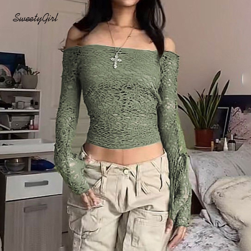 Áo Thun Trễ Vai Tay Dài Màu Trơn 2022 Thời Trang Quyến Rũ Cho Nữ