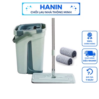 Bộ Cây Lau Nhà Thông Minh Xoay 360 Độ - Chổi Lau Nhà Cán Inox, Thùng Vắt 2 Ngăn ( Tặng 2 Miếng Lau Nhà Thay Thế)