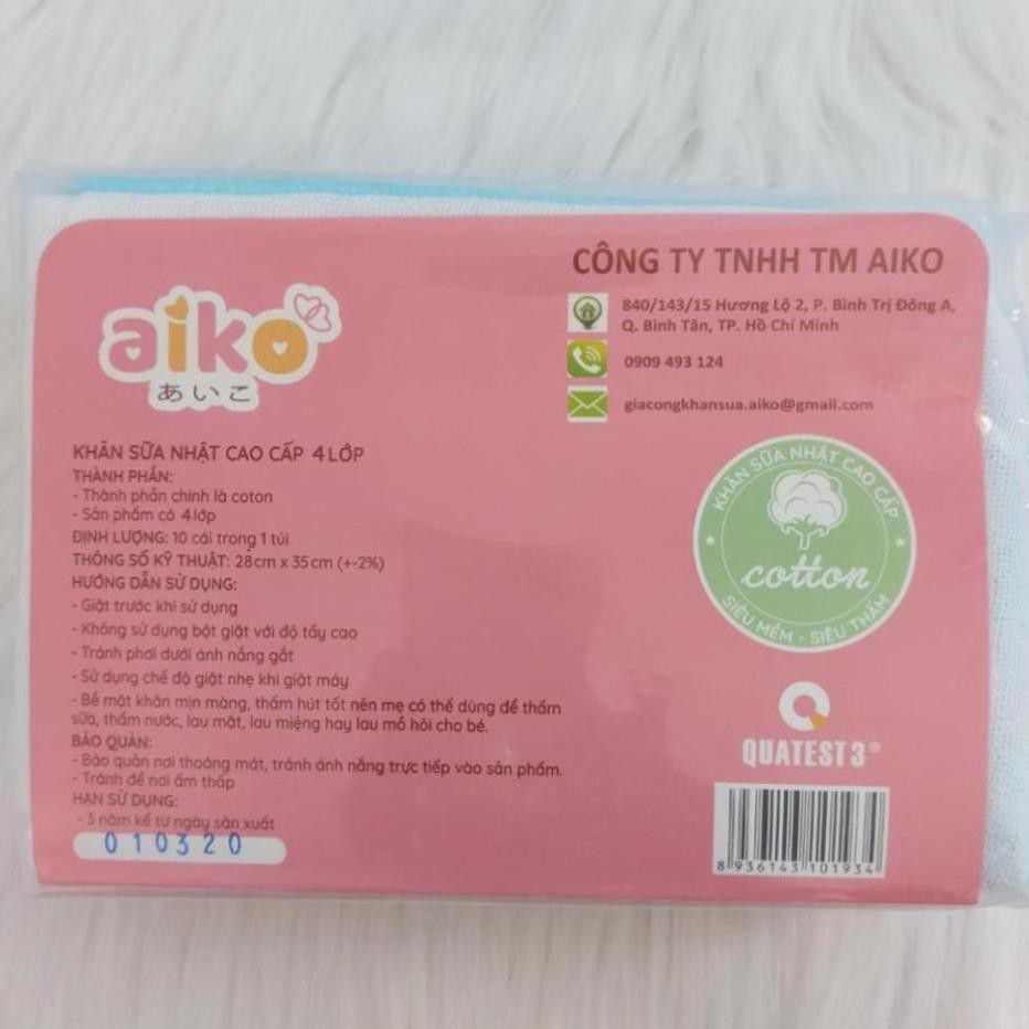 Combo 10 khăn sữa Nhật cao cấp Aiko 4 lớp