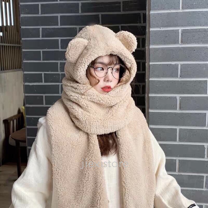 KHĂN LÔNG KÈM MŨ GẤU VÀ BAO TAY 3 TRONG 1 CỰC HOT