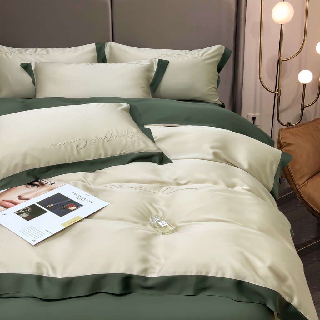 Bộ Chăn Ga Gối Lụa Tencel Cao Cấp Sang Xịn Mịn Mát Gồm Chăn Drap Gối Sét 4 Món - Nhập Khẩu Chính Hãng