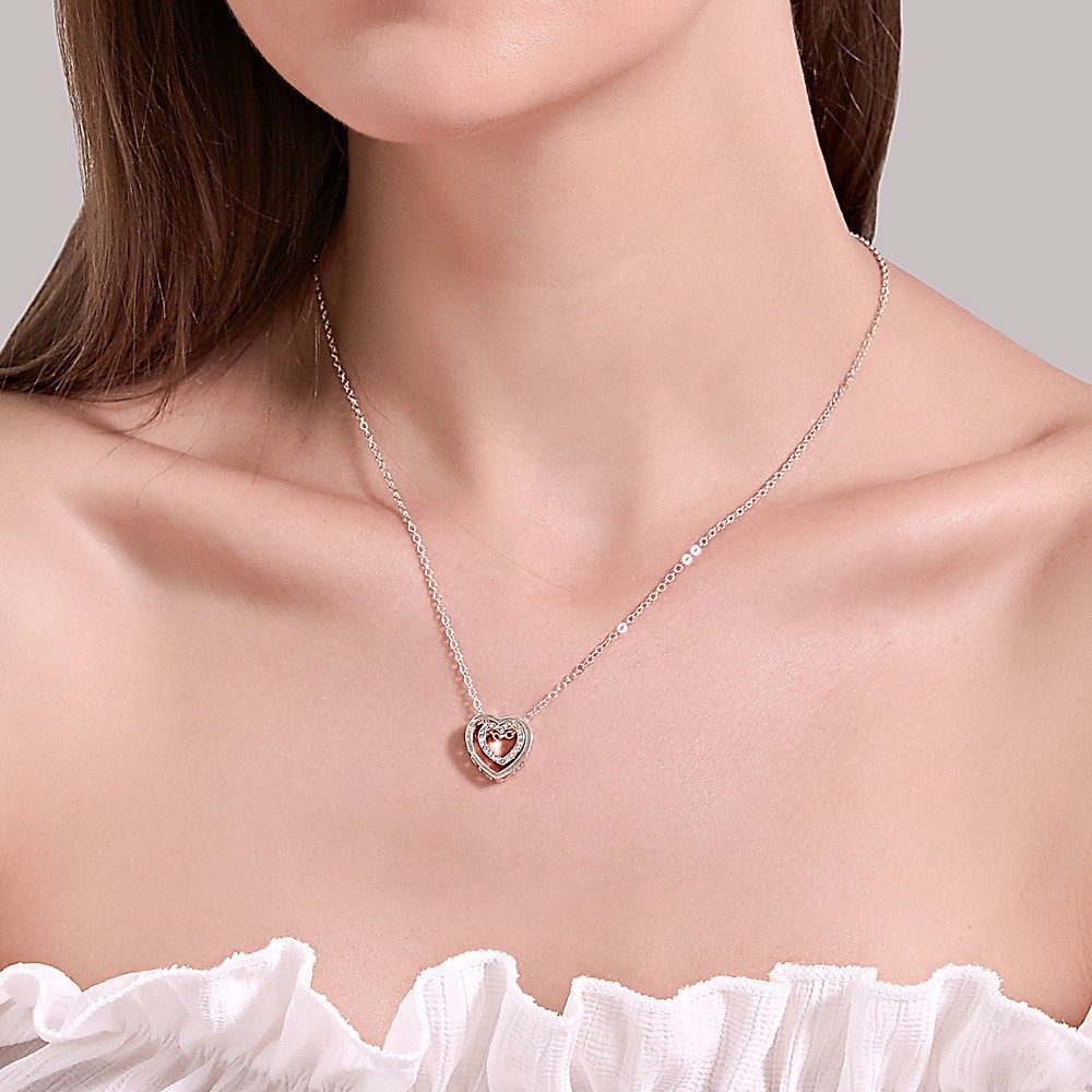 Vòng Cổ Hai Mặt Trái Tim Khảm Đá Pha Lê Thanh Lịch Phong Cách Hàn Quốc