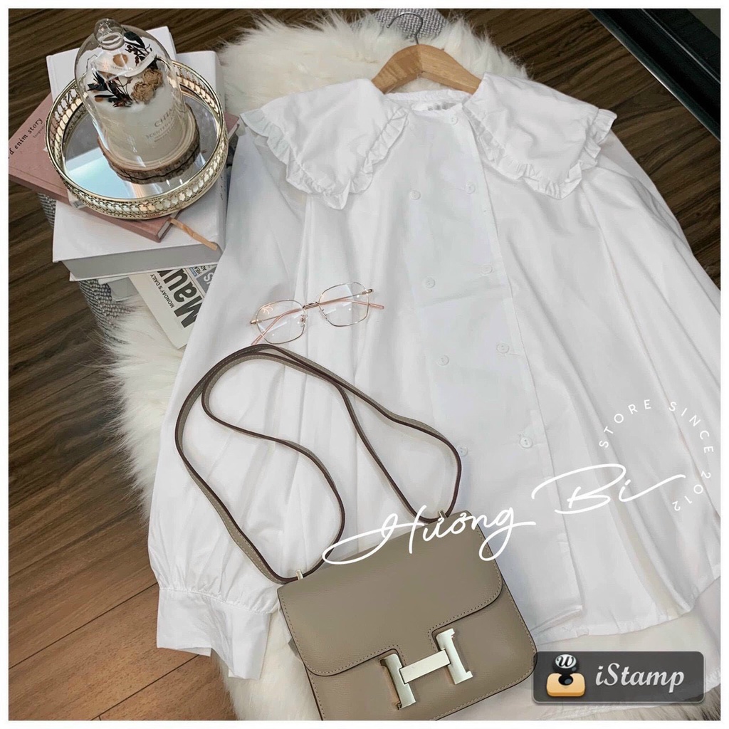 Áo sơ mi bèo 1 lá cổ khuy ngang 2 bên tay bo