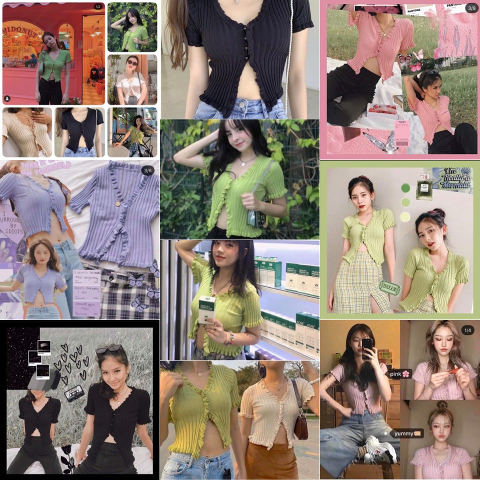 Áo croptop Never Stop nút áo kiểu gài 1 nửa khoe vòng eo hàng nhập quảng châu chất len gân co giãn dễ mix kèm ảnh thật