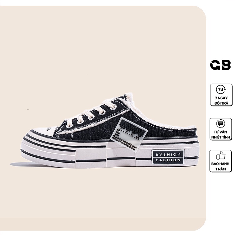 Giày Sục Thể Thao Nữ Giày BOM Sneaker Vải Canvas Rách Viền Màu Đen Kem Hot Trend Mới Nhất giayBOM GB Classics B1415