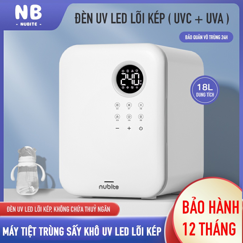 Máy tiệt trùng bình sữa UV LED lõi kép Nubite AS18 dung tích 18L chính hãng bảo hành 12 tháng