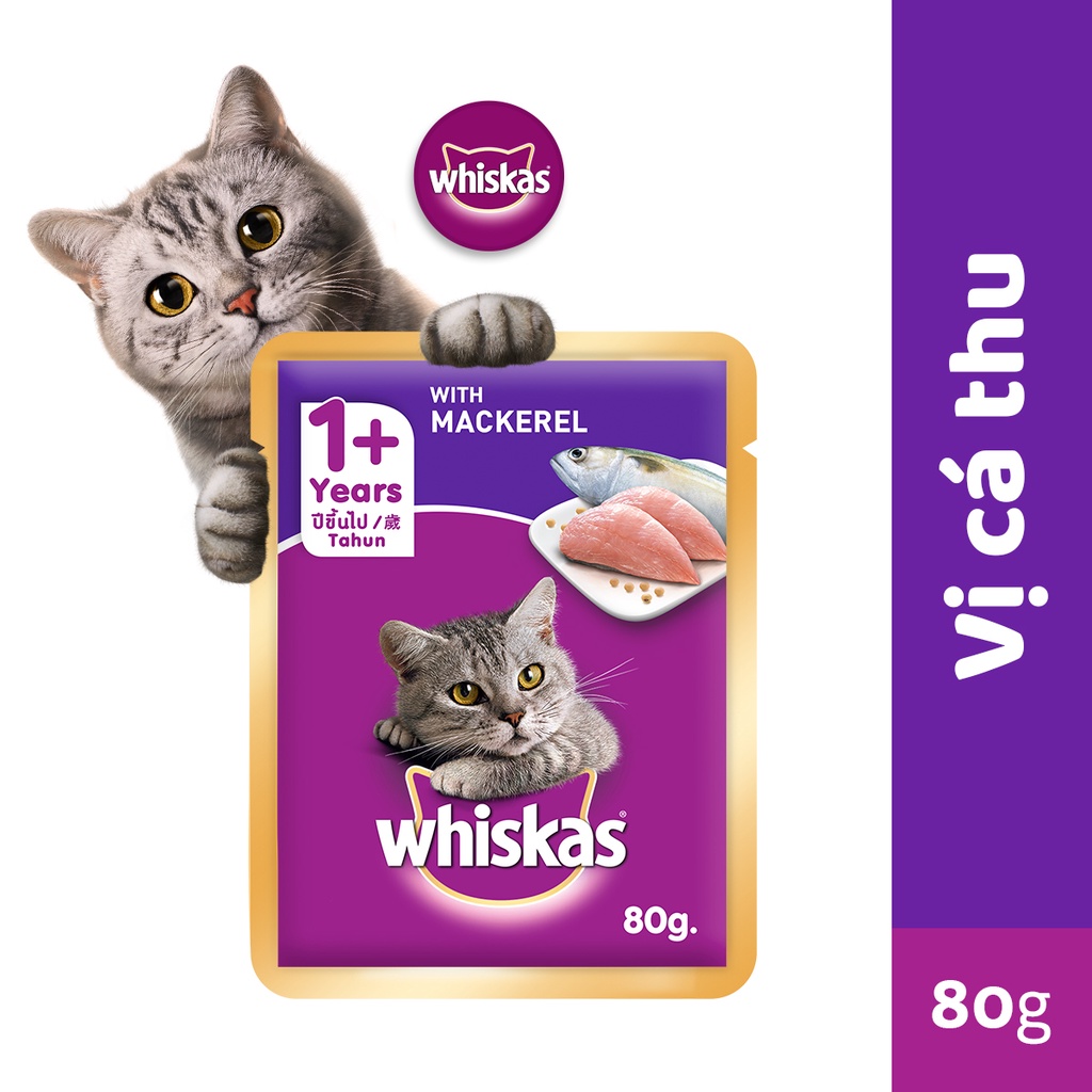 Thức Ăn Cho Mèo Trưởng Thành WHISKAS Dạng Sốt Vị Cá Thu, 80g