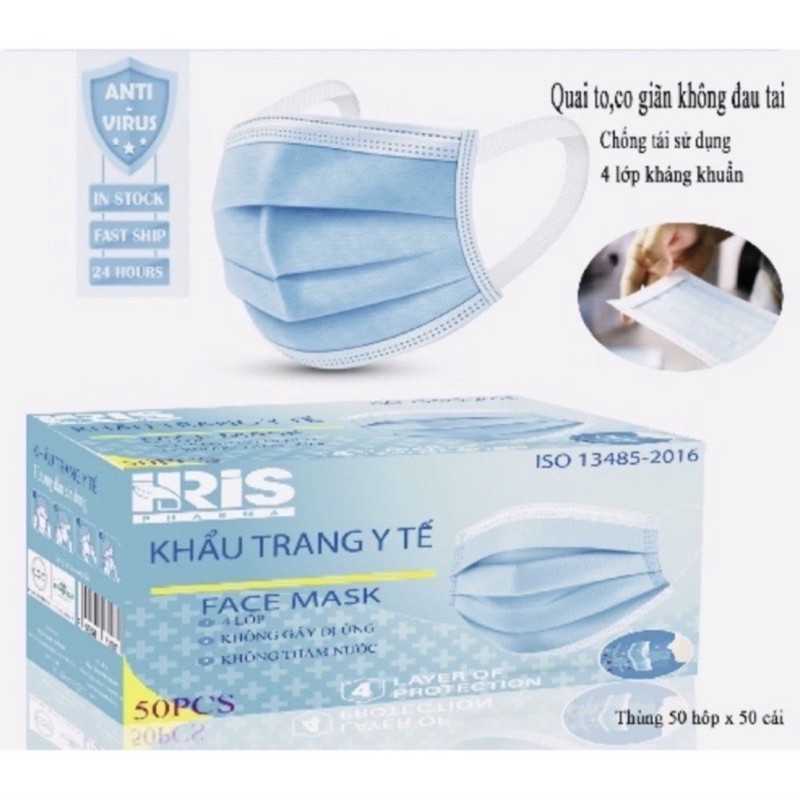 [COMBO_3] KHẨU TRANG IRIS PHARMA 4 lớp KHÔNG ĐAU TAI