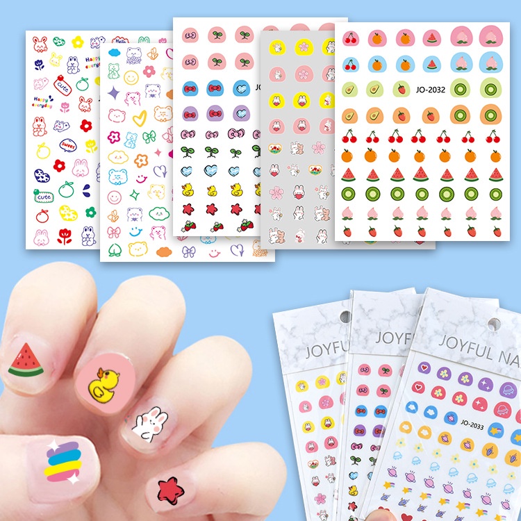 Sticker nail hoạt hình gấu, sticker hoa dán móng tay