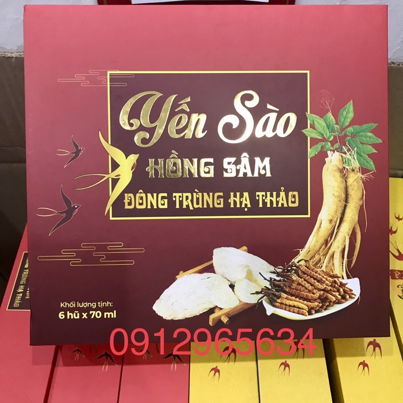 Yến sào Hồng sâm Đông Trùng Hạ Thảo, Yến sào 36% Hồng Sâm bồi dưỡng sức khoẻ, giúp đẹp da, ăn ngủ ngon 6 lọ chính hãng