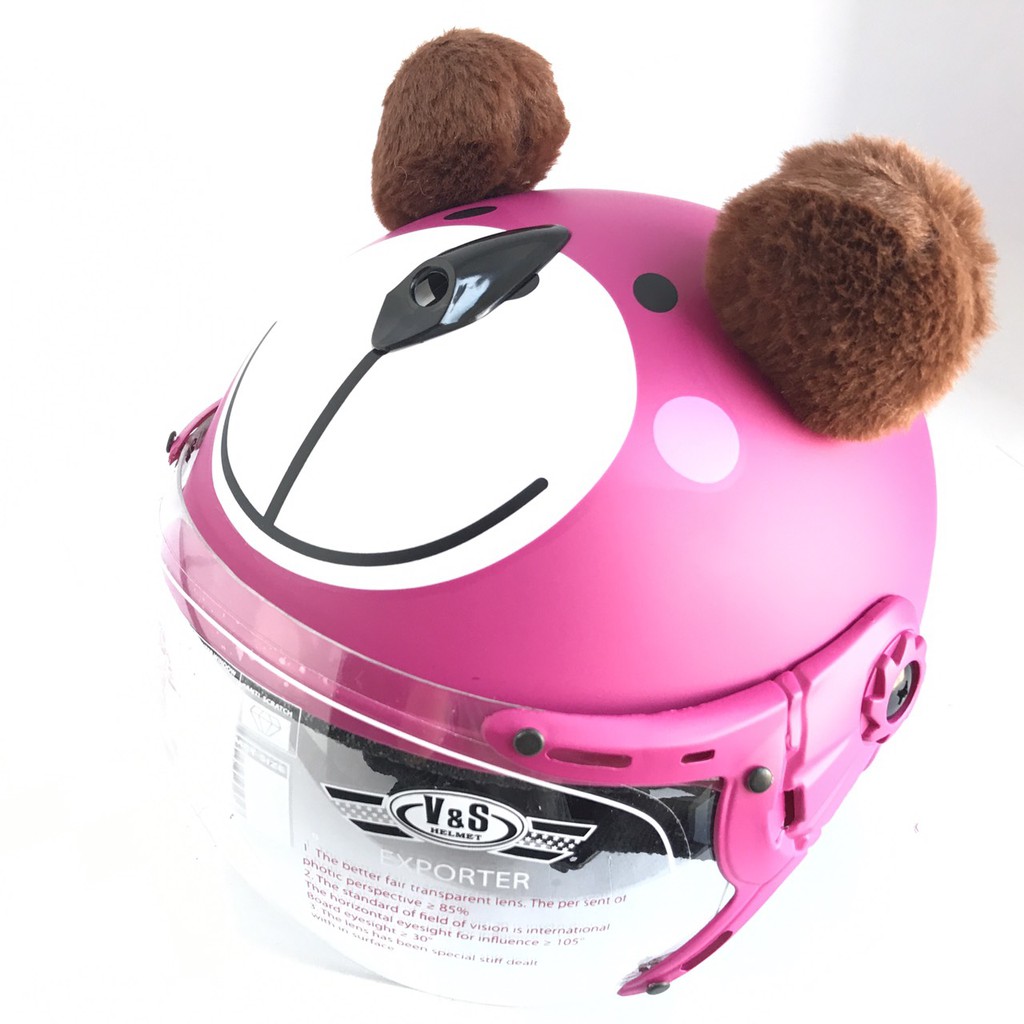 Mũ bảo hiểm trẻ em có kính V&amp;S Helmet hình Gấu hồng