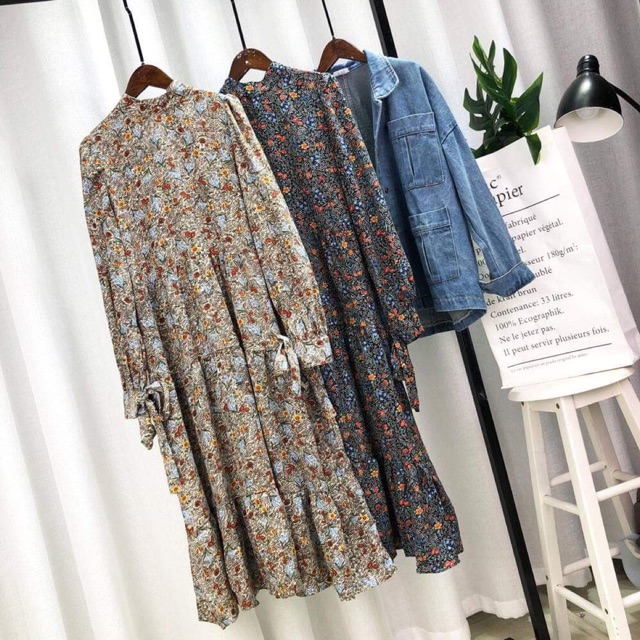 ĐẦM MIDI HOA NHÍ NÂU