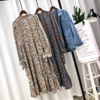 Đầm midi hoa nhí nâu