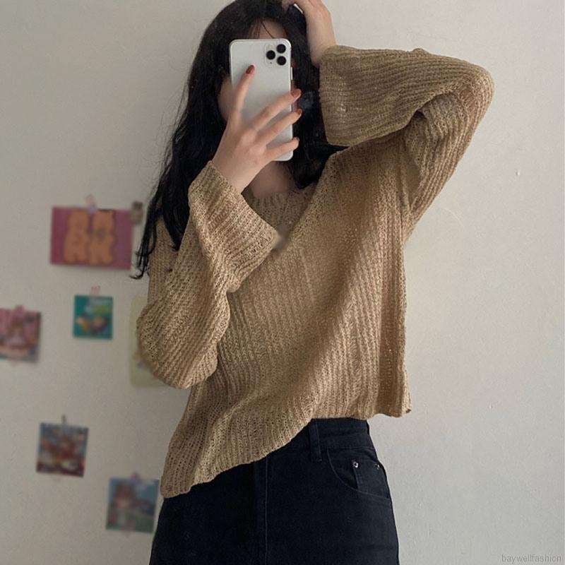 [Baywellfashion]Áo dệt kim tay dài dáng suông rộng thời trang cho nữ | BigBuy360 - bigbuy360.vn