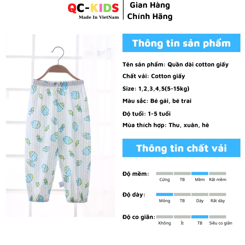 Quần chục dài cotton giấy và thông hơi trẻ em họa tiết nhiều hình chibi cho bé trai và gái 3-15kg