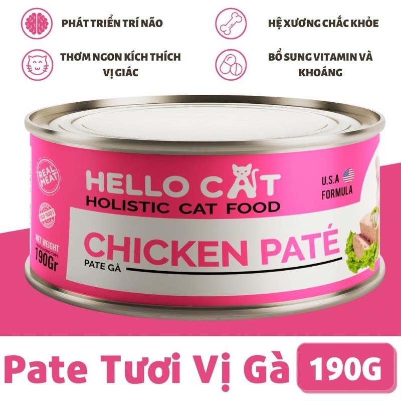 [GIÁ HỦY DIỆT] Pate Cao Cấp Cho Mèo Hello Cat 190gram vị Gà và Cá Ngừ