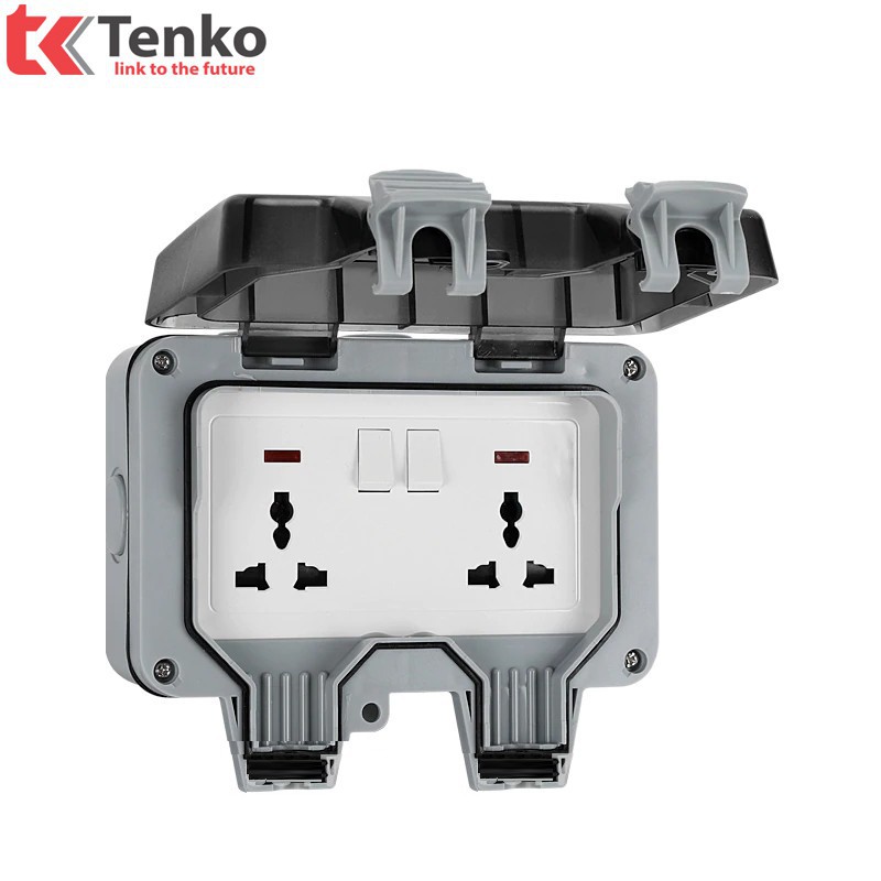 Combo Mặt Hộp Chống Nước Ổ Cắm Điện Đôi có Công tắc Ngoài Trời TK-IP66-CN - Tenko.com.vn