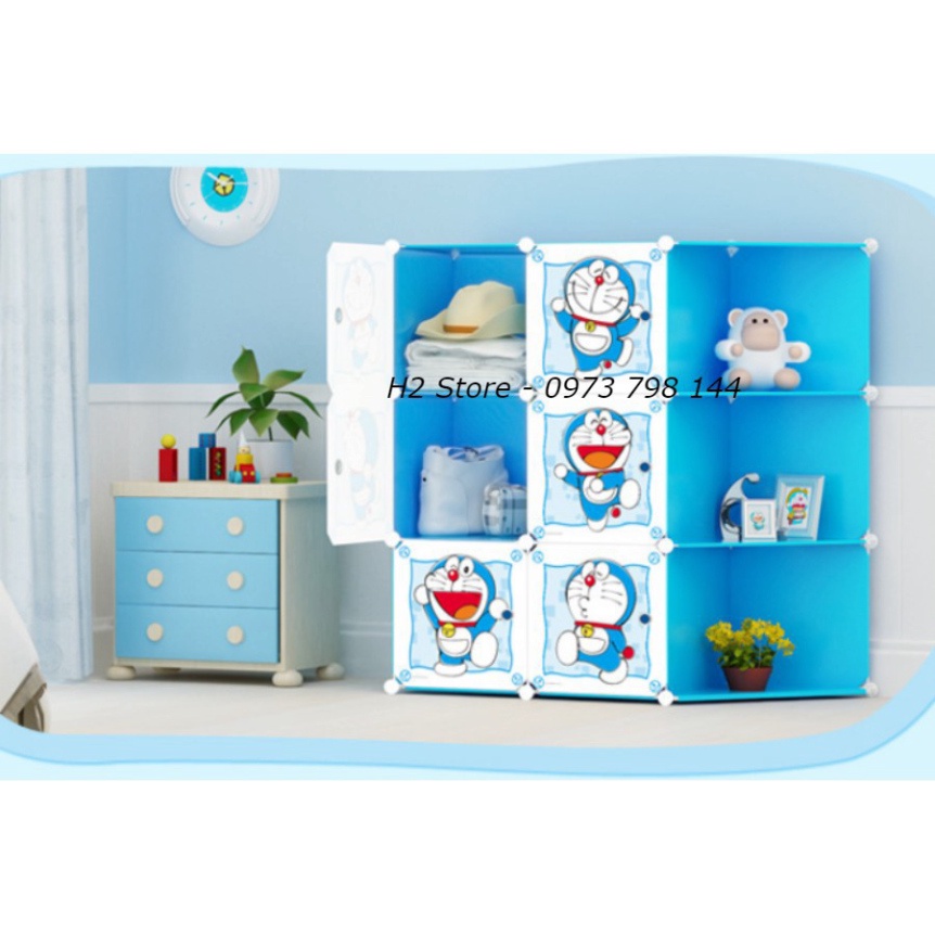 {DOREMON}TỦ NHỰA LẮP GHÉP 9 Ô XANH DƯƠNG CỬA DOREAMON LỚN ĐỂ ĐỒ ĐA NĂNG THÔNG MINH CHO BÉ sâu 47cm