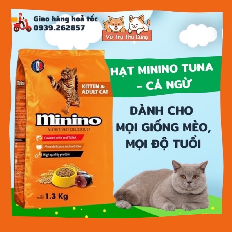 Hạt Minino Tuna cho mèo mọi lứa tuổi, bịch 1,3 Kg