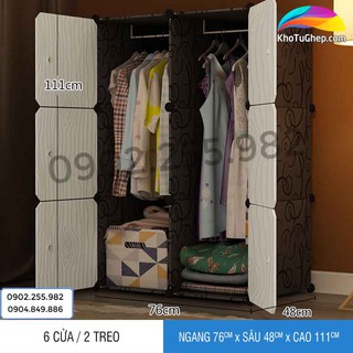 [ SIÊU GIẢM GIÁ] TỦ NHỰA GHÉP 6 Ô THÂN ĐEN CỬA VÂN GỖ