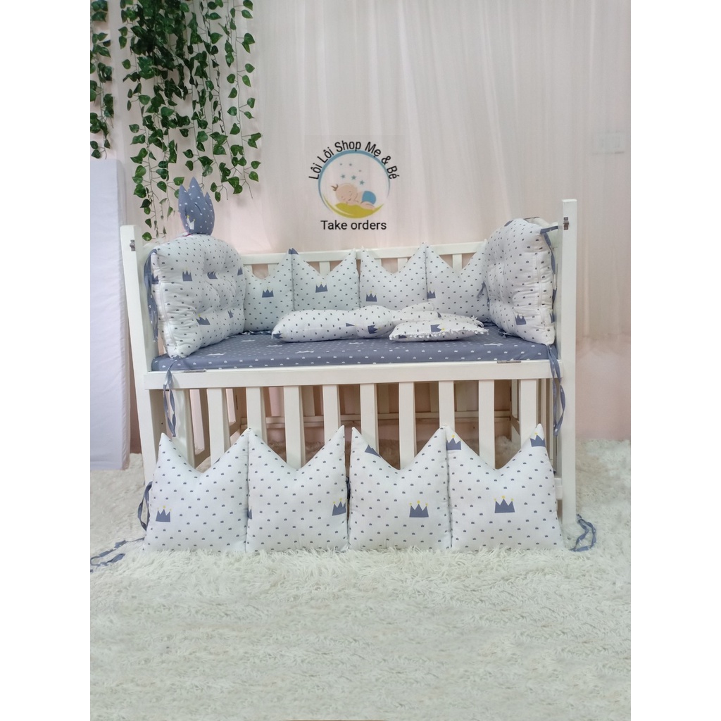 Combo quây cũi, ga, gối lõm, gối chặn, thỏ ôm, chăn,