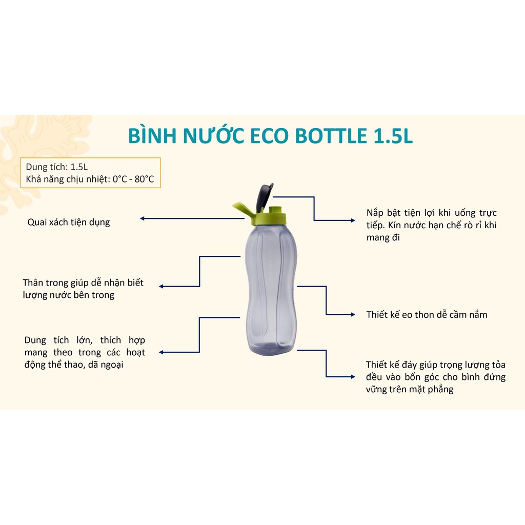 Bình nước Eco Bottle 1,5L nhựa nguyên sinh bảo hành trọn đời