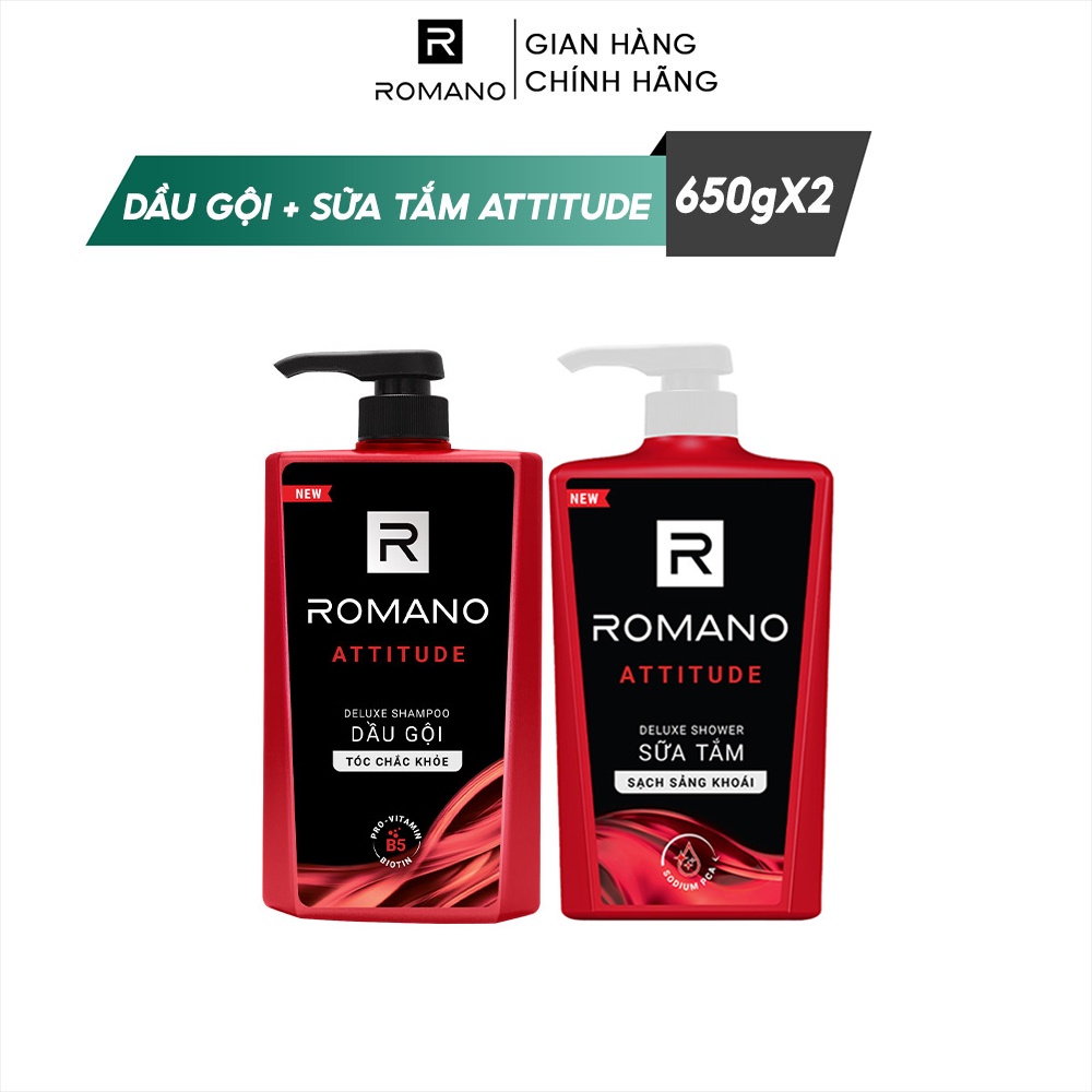 Combo Dầu gội và Sữa tắm Romano 650g/chai Attitude