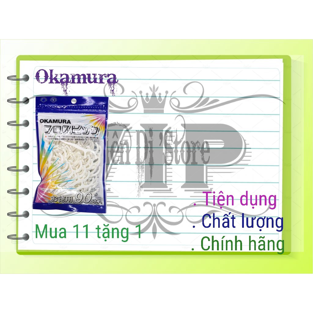 (Mua 11 tặng 1) Combo 12 gói 90p tăm chỉ nha khoa Nhật Bản Okamura.