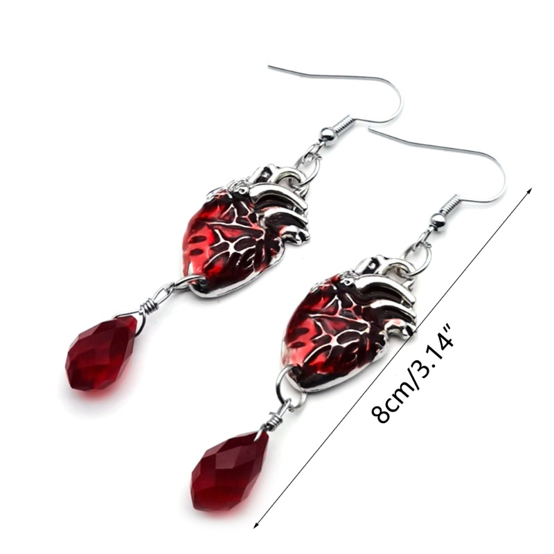 Khuyên Tai Hình Trái Tim Máu Đỏ Phong Cách Gothic