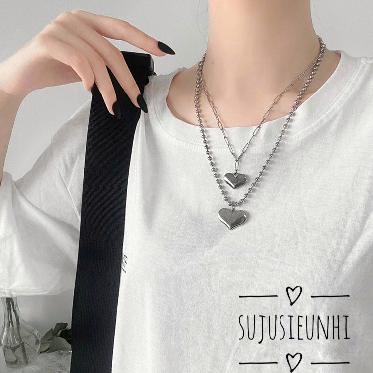 Set 2 vòng cổ unisex mặt tim và hoa