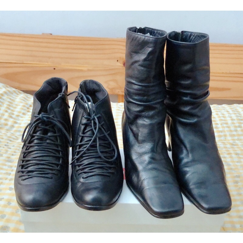 Boot Đen Cao Gót Nhật Nữ Size Cô Tấm 34,35 Da Dê