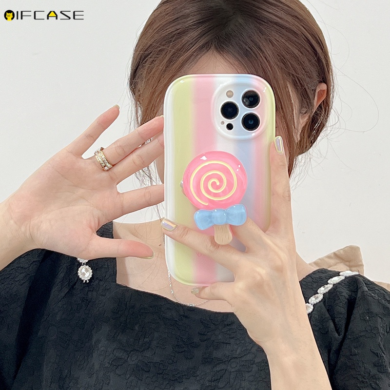 Ốp Điện Thoại Dẻo Họa Tiết Kẻ Sọc Màu Cầu Vồng Kèm Giá Đỡ Thời Trang Cho iPhone 13 12 11 Pro Max
