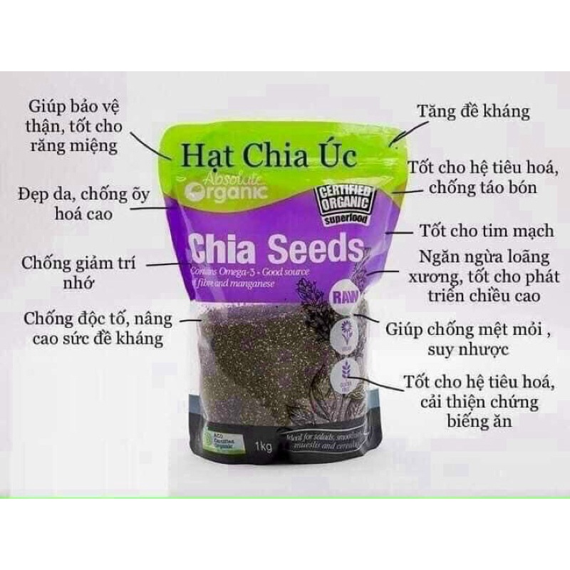 Hạt chia úc organic- hạt chia tím túi 1kg