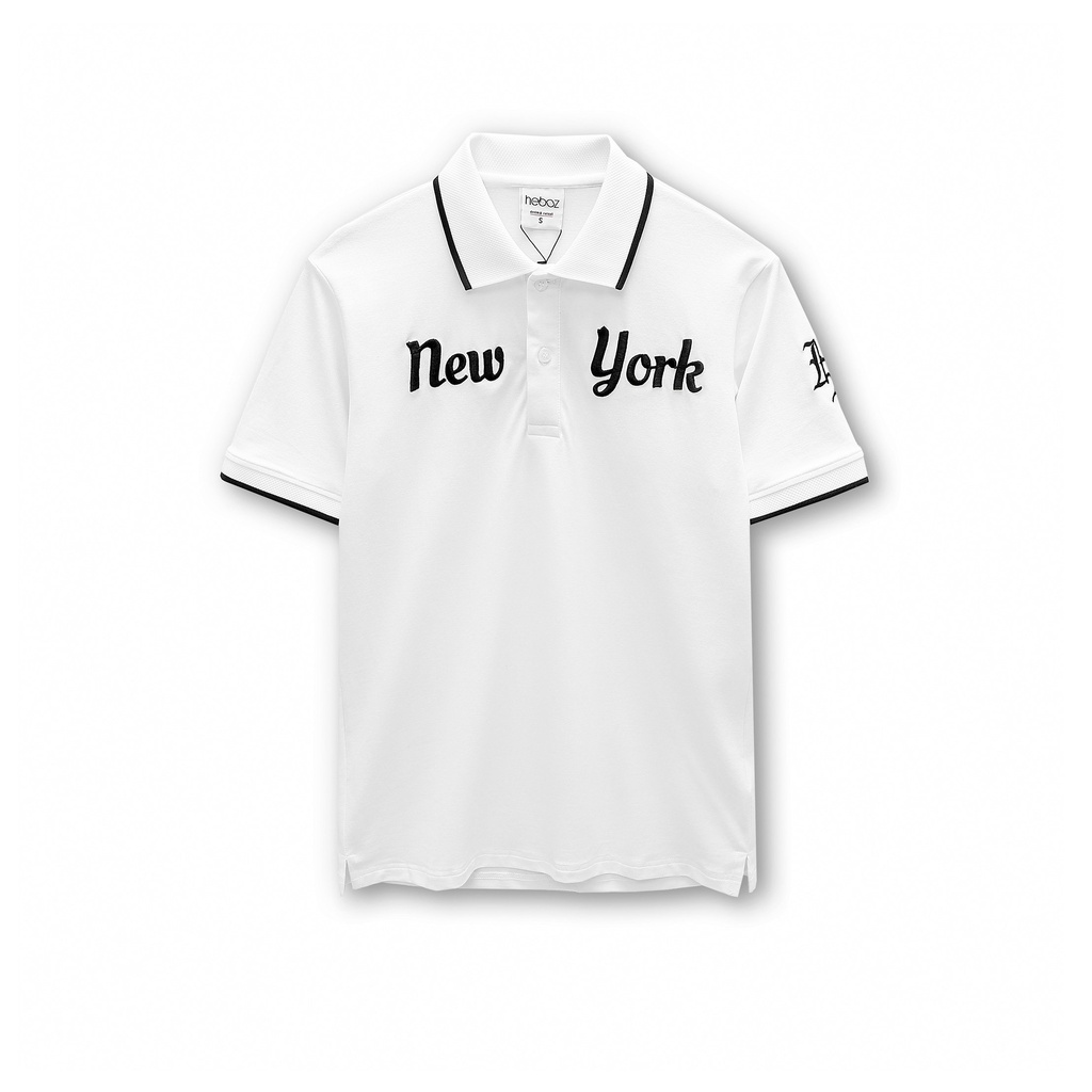 Áo polo nam HEBOZ thêu nổi NY 2 màu, chất cotton 4 chiều co giãn thoải mái, chống nhăn - 00001123
