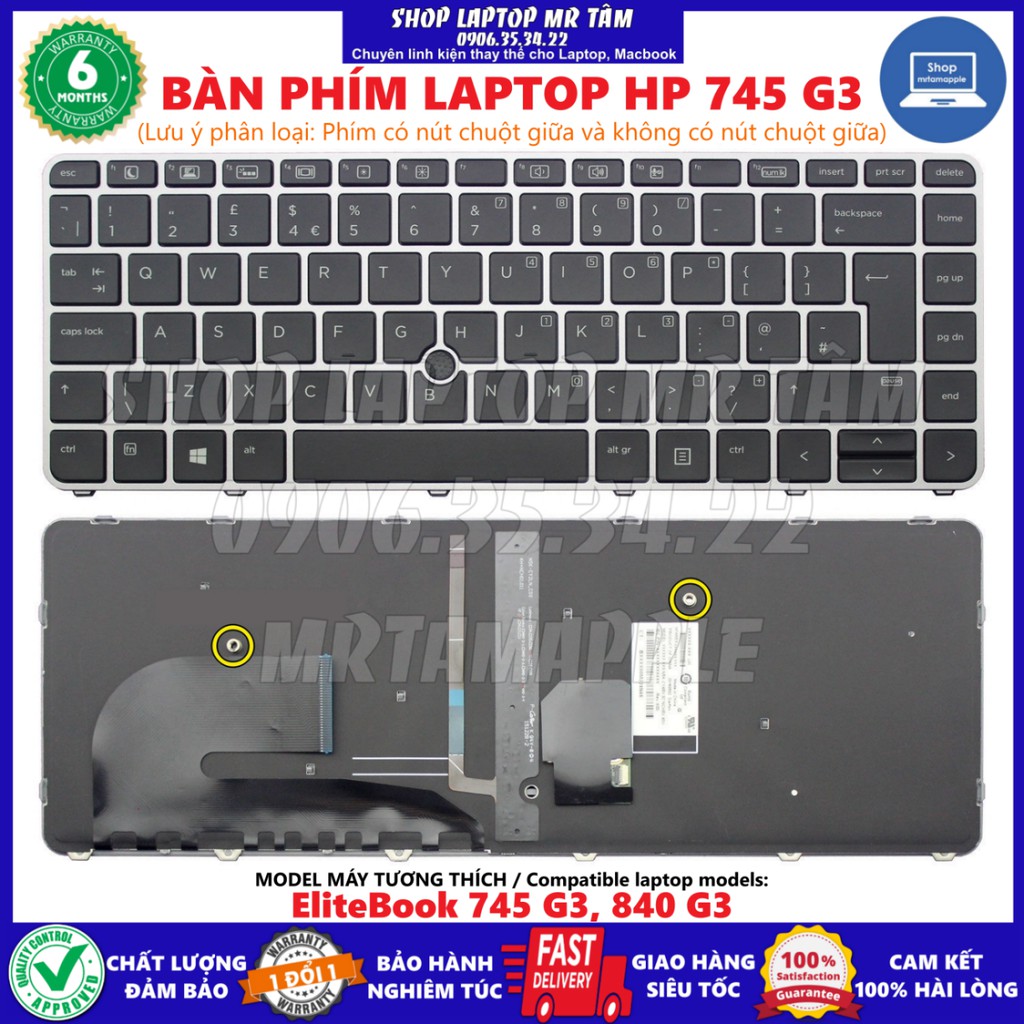 (KEYBOARD) BÀN PHÍM LAPTOP HP 745 G3 dùng cho EliteBook 745 G3, 840 G3, Zbook 14 G4