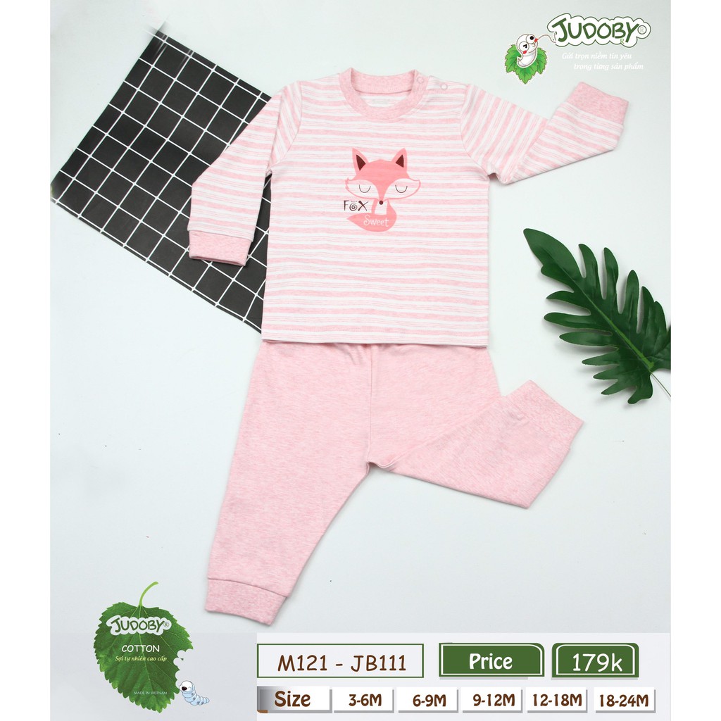 Judoby - Bộ ss cài vai kẻ chất cotton nỉ JB111 (6-24m)