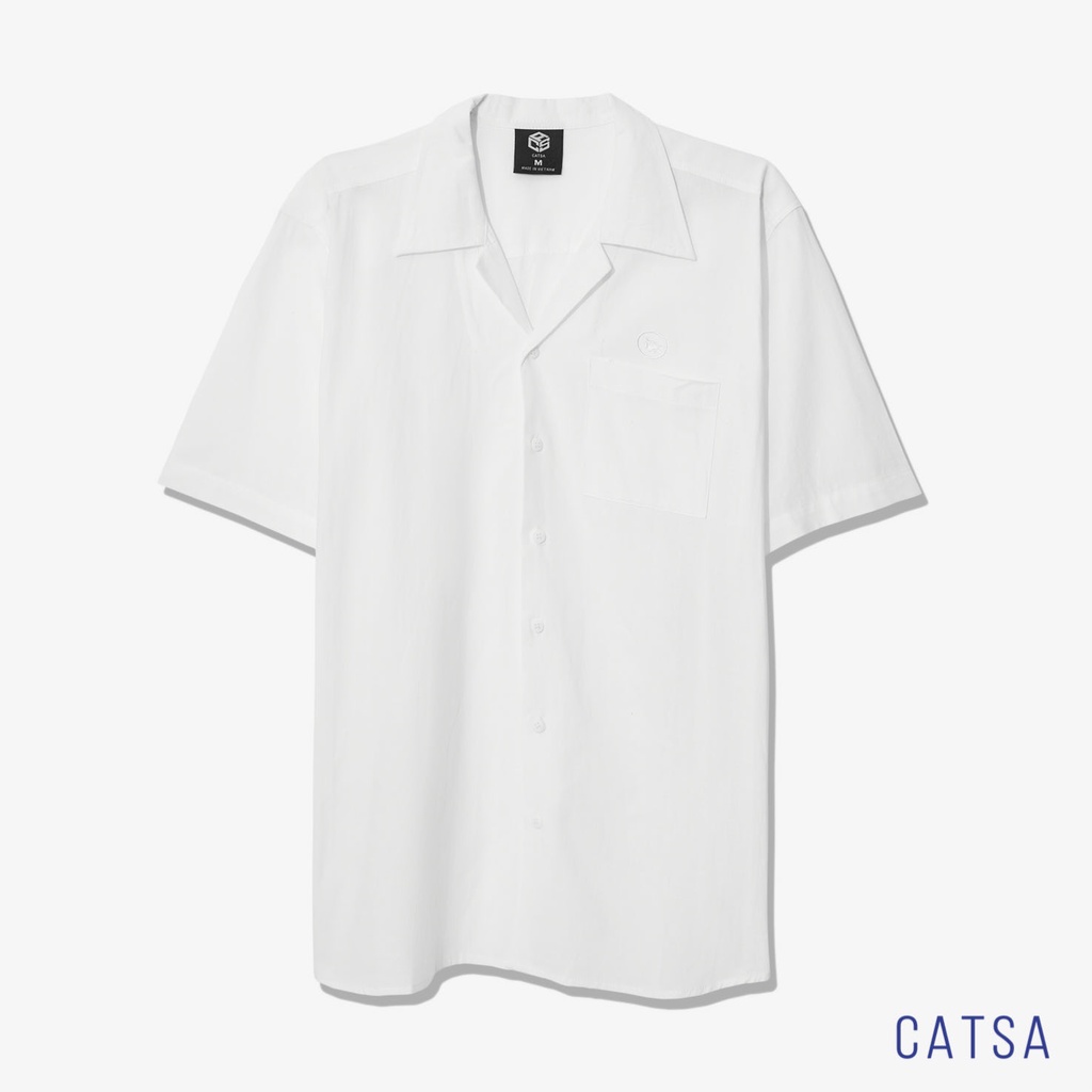 Áo sơ mi trắng tay ngắn chất liệu vải Linen mặc thoáng mát, độ bền cao CATSA ASN180