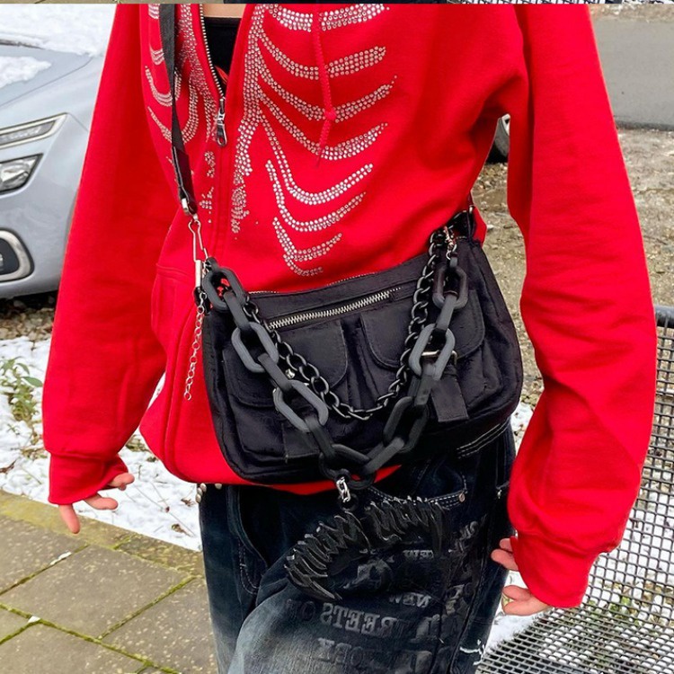 Zip Up Gothic Áo khoác đen y2k Phụ nữ Rhinestone Skull Thường Áo khoác ngoại cỡ Punk E-girl Harajuku Dài tay Áo khoác ngoài