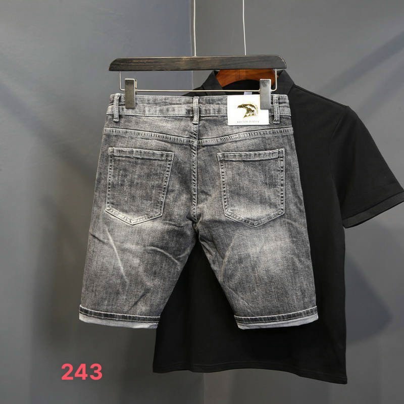 Quần short jean nam màu xanh logo thêu chất bò - quần short lửng bò nam co giãn thời trang cao cấp Tp_shop_87 ms240