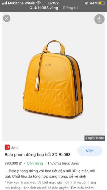 Balo Juno Giá gốc 795k giảm còn 670k