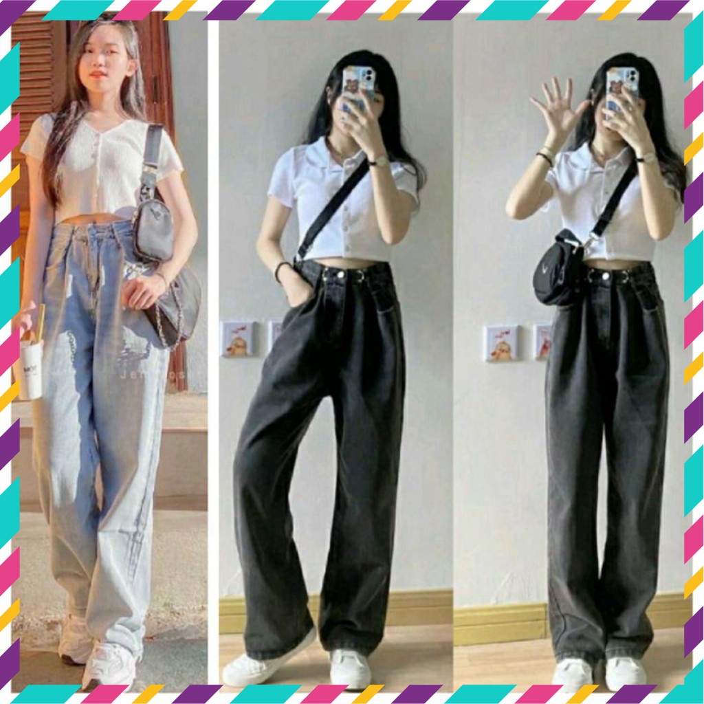 Quần Jean Ống Rộng Chỉnh Eo Nữ Cạp Cao ( Hàng quảng châu )