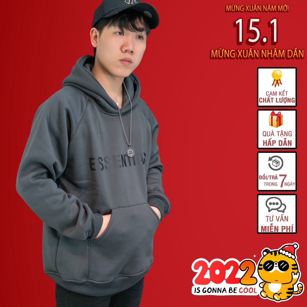 Áo nỉ hoodie Essentials unisex dài tay nam nữ cao cấp in cao su nổi chất nỉ dày dặn.