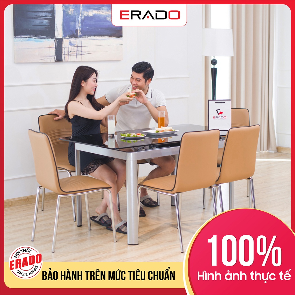 Bộ bàn ghế ăn thông minh 6 ghế mặt kính kéo ra thu gọn tiện lợi mã CT100B
