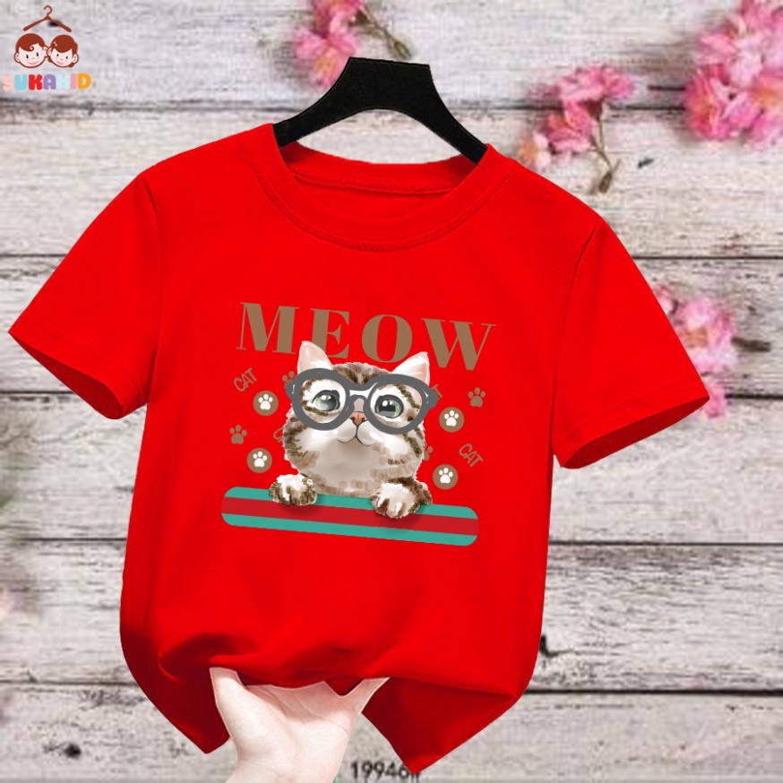Áo thun trẻ em hình mèo meow Bé trai và gái.áo cho bé từ 6kg-30kg.AL58.