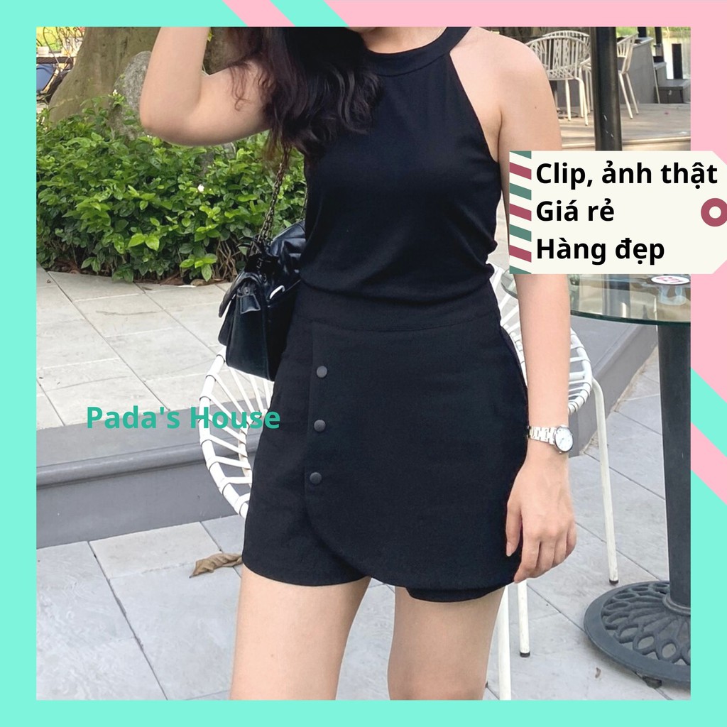 Quần giả váy chữ A đính cúc, quần váy đen, co giãn, trẻ trung [CV1] | BigBuy360 - bigbuy360.vn
