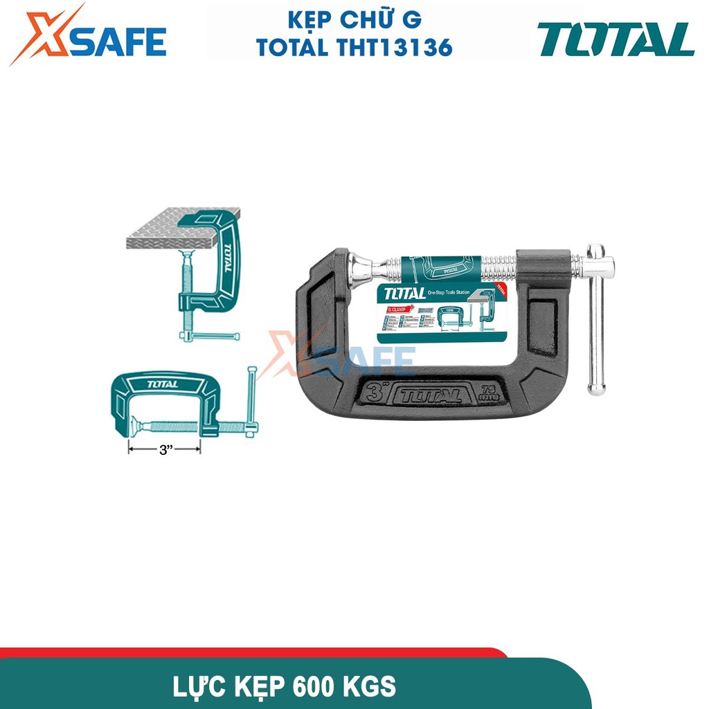 Cảo chữ C đa năng cao cấp TOTAL THT13136 3&quot; kẹp chữ G chất liệu gang đúc nguyên khối cứng không gỉ chịu lực 1100kg
