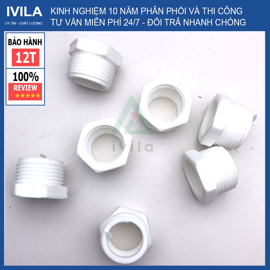 Nối thẳng ren 27 về 21 nhựa màu trắng - Phụ kiện nối ren - Bảo hành 12 tháng