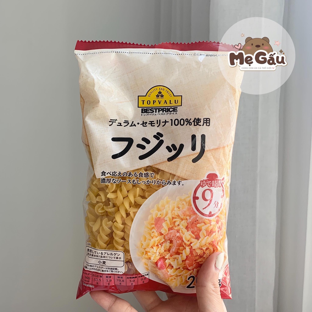 Nui/pasta macaroni/xoắn Topvalu Nhật Bản gói 200gr cho bé 6M+ [Date 2024]