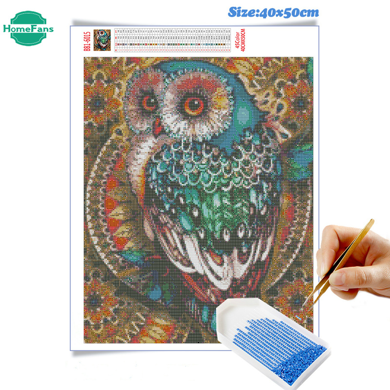 Bộ tranh đính đá 5D họa tiết cú mèo độc đáo DIY 30 X 40cm