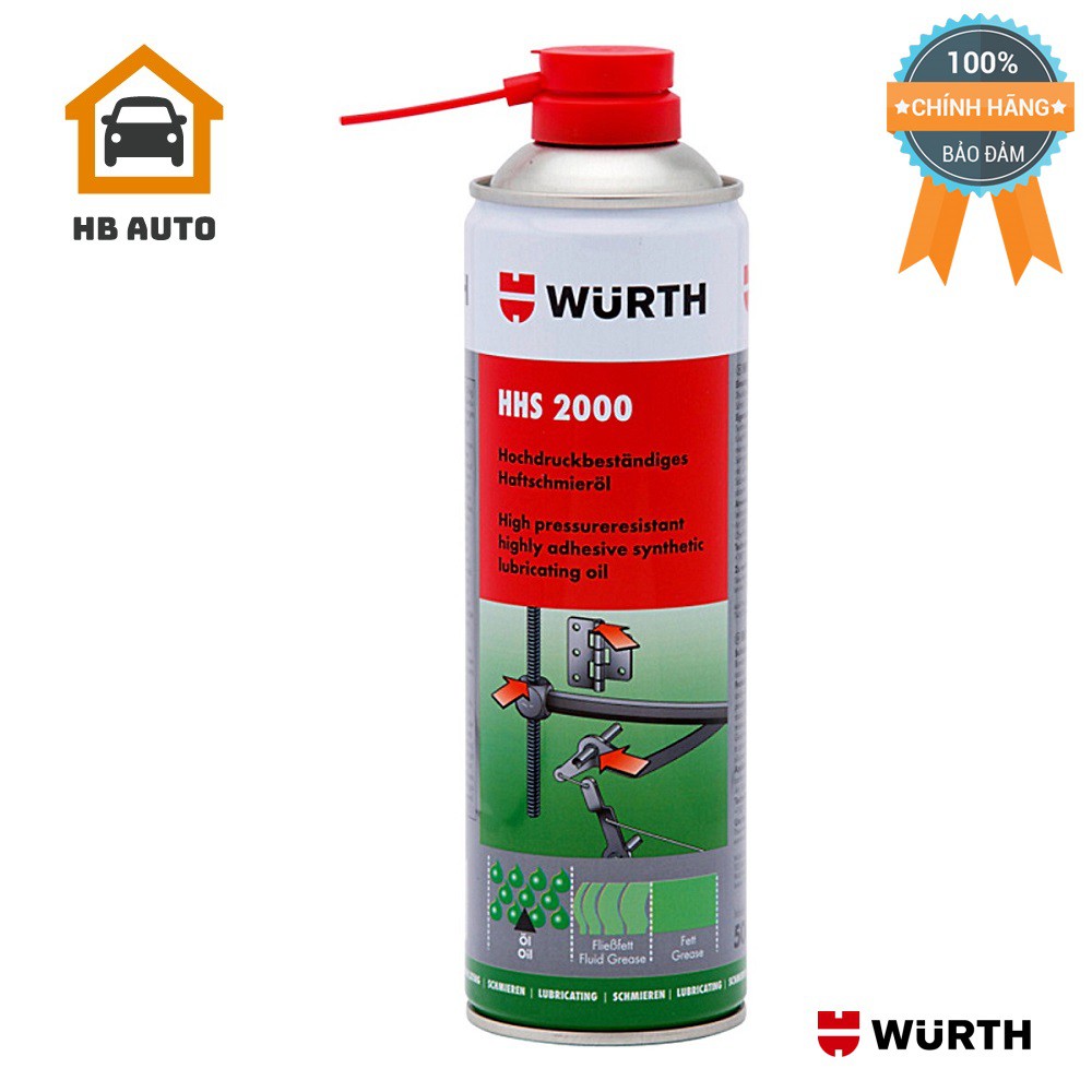 Mỡ Bò Nước Bôi Trơn Chịu Nhiệt Wurth HHS 2000 (500ml) 0893106. bôi trơn, chịu được rung động, chịu nhiệt , chịu được áp